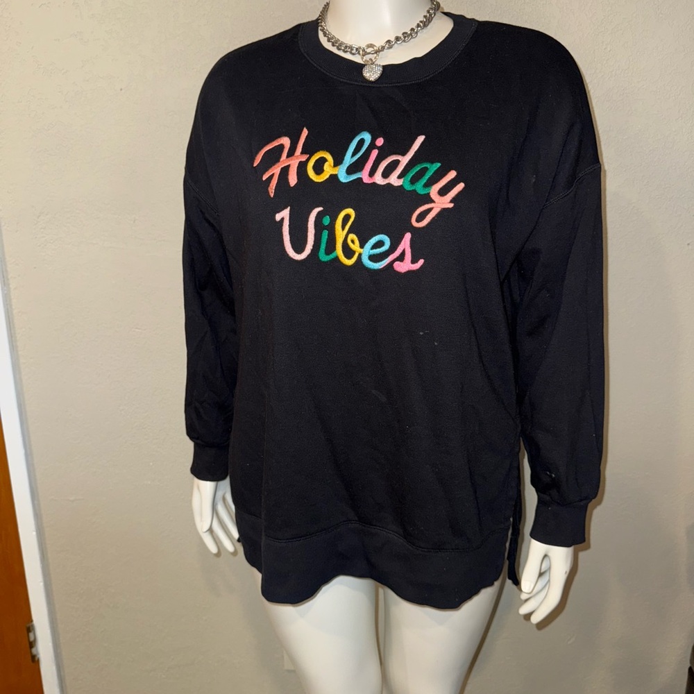 Old Navy Black Sweatshirt with Colorful Holiday Vibes